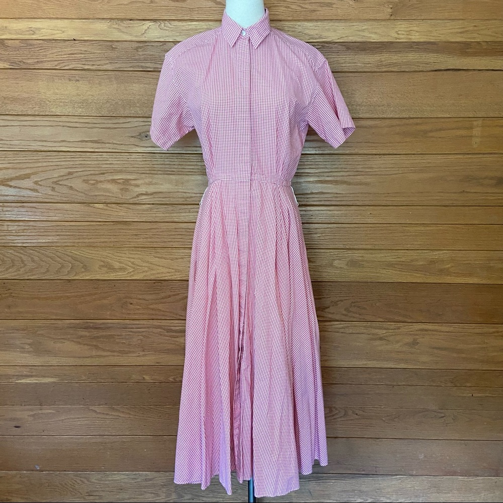 Vintage Land's End red checked button down maxi dress